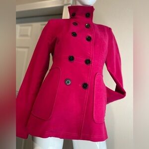 MNG Suit~Hot Pink Brushed Cotton Peacoat~Fully Lined~Front Slant Pockets~Size S